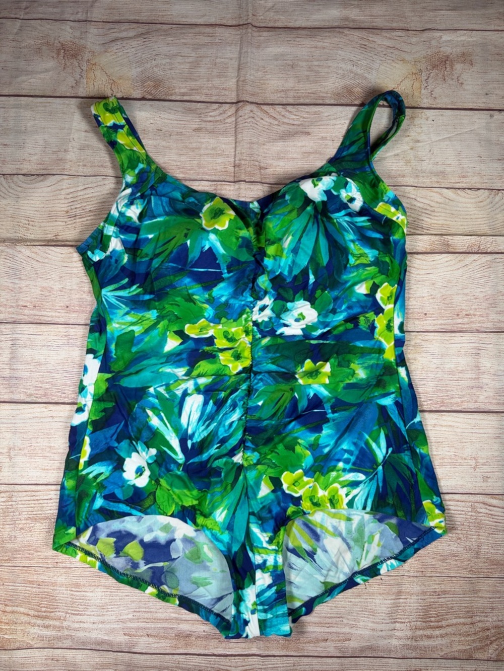 NWOT Classic Tropical One-Piece‎ Swimsuit in Blue-Green Floral